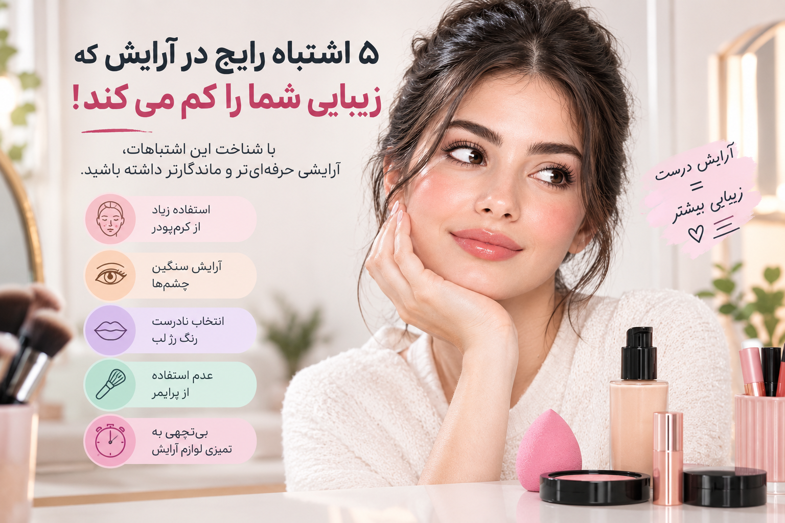 ۵ اشتباه رایج در آرایش که زیبایی شما را کمتر می‌کند!